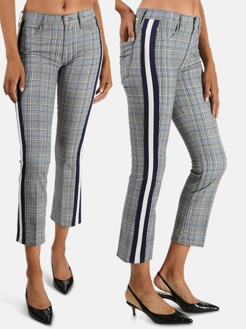 MOTHER The Insider Ankle Pant Plaid Herringbone Grey Preppy Old Money Chic 29